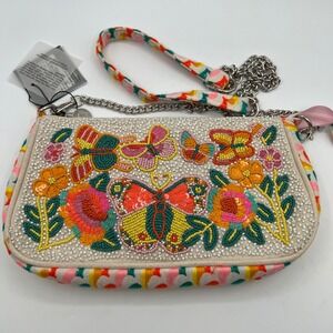 America and Beyond Rainbow Wings Floral Shoulder Bag Beaded Butterfly nwt
